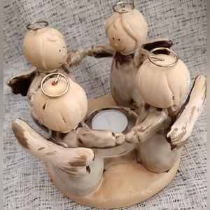 4 Sweet Angels holding hands ceramic votive candle holder